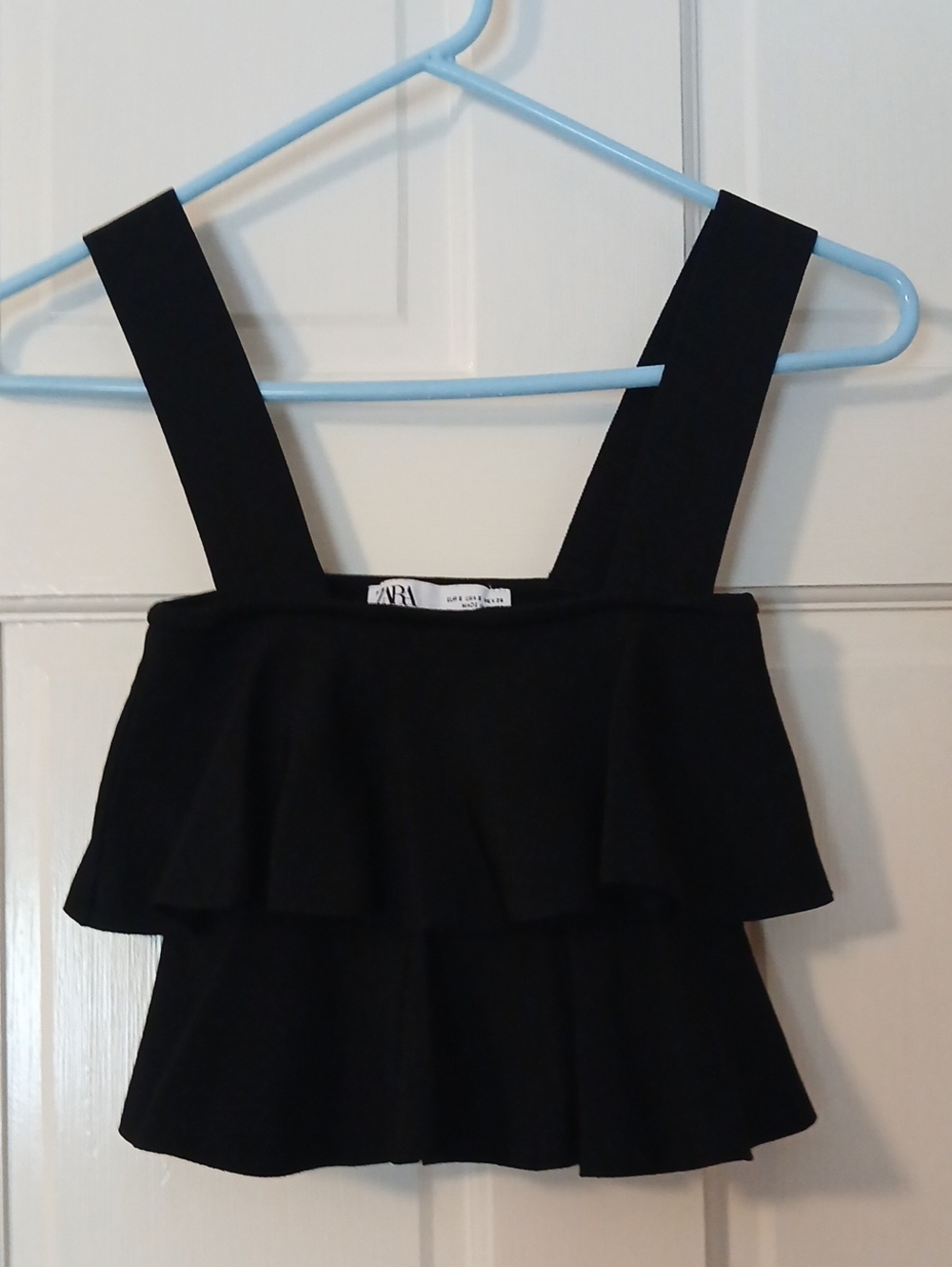 ZARA Black Double Ruffle Crop Top with Wide Straps